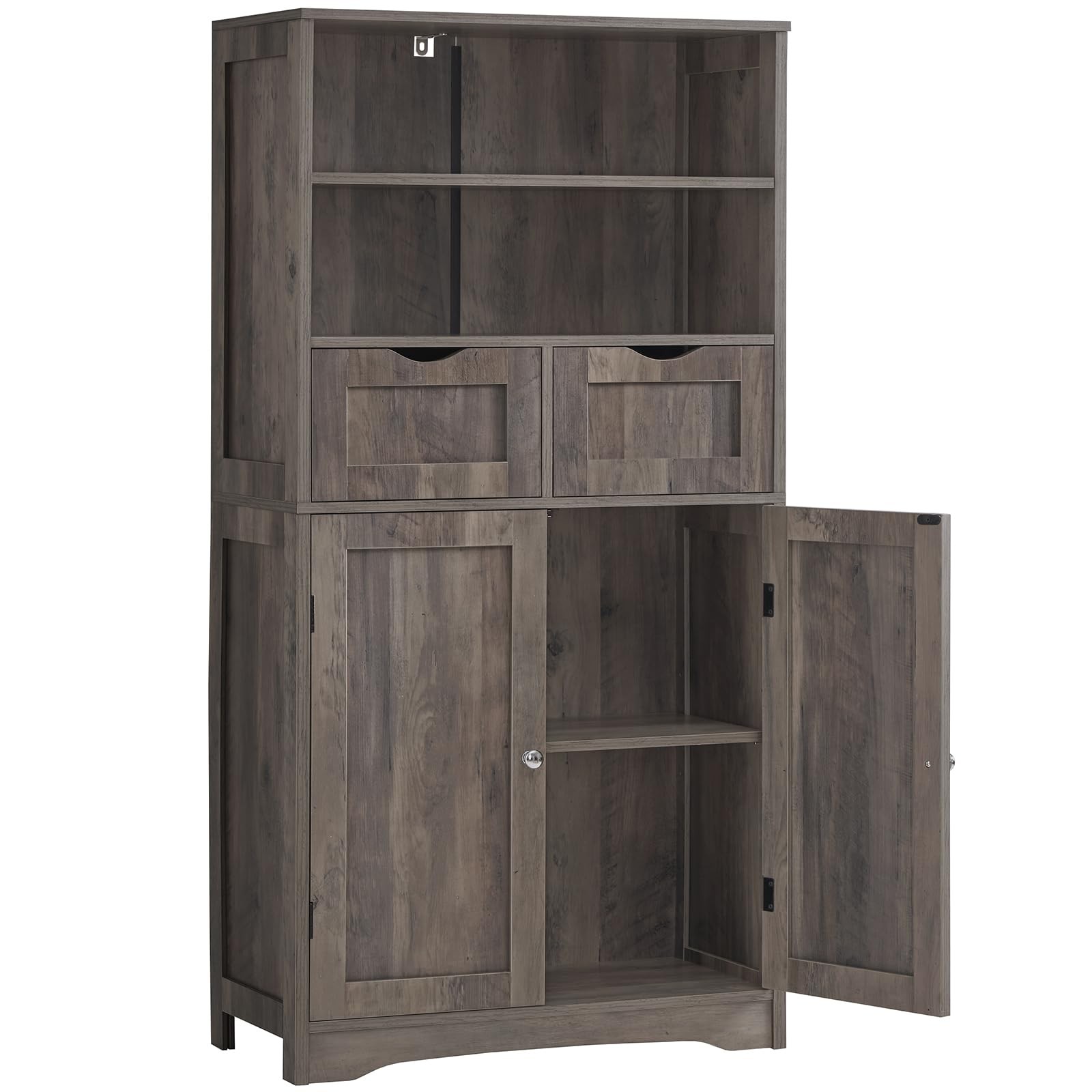 Tall Storage Cabinet with 2 Drawers & Adjustable Shelf, Bathroom Cabinet with...