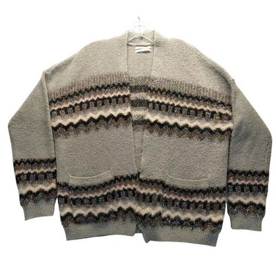 Anthropologie Rosie Zig-Zag Shimmer Small Gray Black Open Front Cardigan Sweater