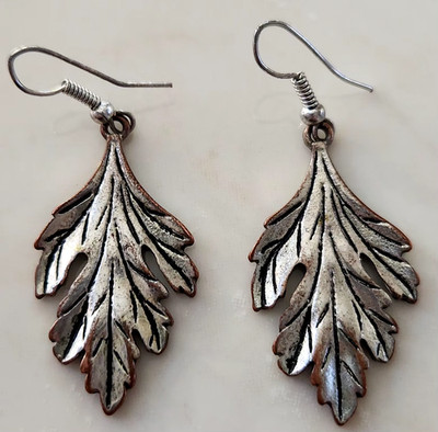 Estate Antique Silver-tone Oak Leaf Dangle Earrings -Symbol of Protection