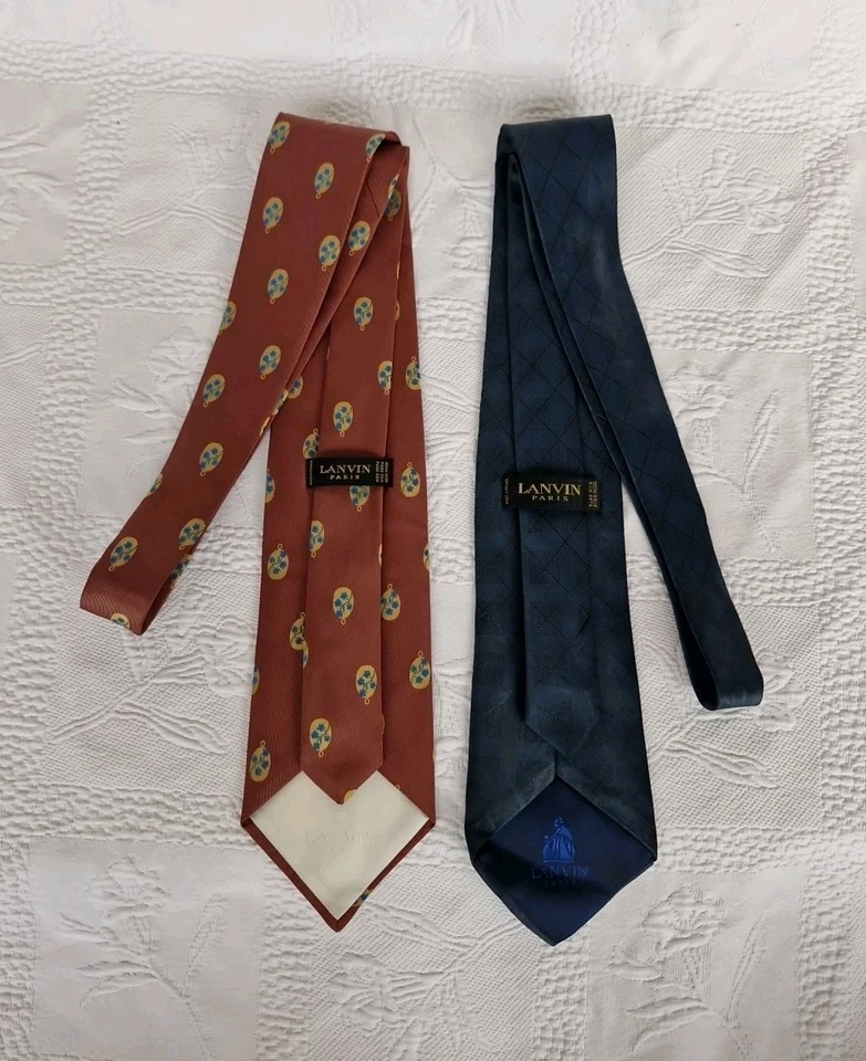 2 × Lanvin Paris Mens Brown/Blue Floral Patterned Classic 100% Silk Ties. - Image 4 of 4