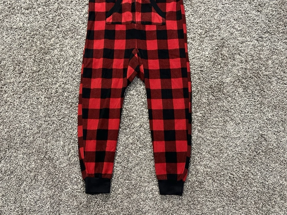 Pijama con Capucha One Piece Rojo Negro A Cuadros Polar Cremallera Navidad Niños/Niñas Talla 5 Foto 2 de 4