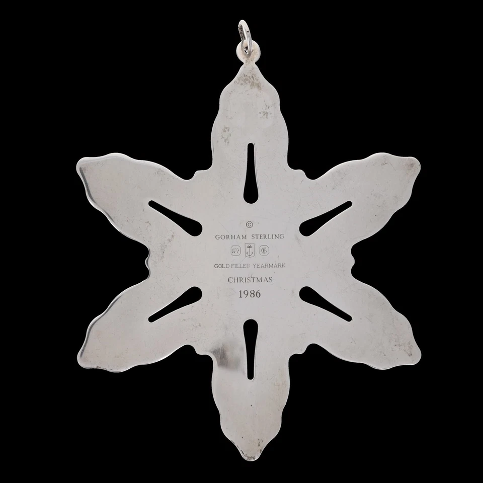 Gorham 1986 Plata Esterlina Oro Navidad Adorno Copo de Nieve 925 Decoración Vintage Foto 4 de 4