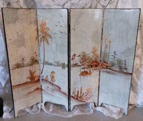 Beautiful Vintage Miniature Black & Ivory Laquer Gold Double Sided Room Dividerl - Picture 4 of 5