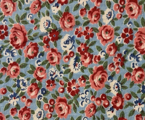 Pretty vintage feedsack fabric piece in blue, red green flowers 8.75x10"