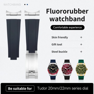 20 22mm FKM Rubber Watch Strap Replacement For Tudor PELAGOS Black Bay 39/41mm