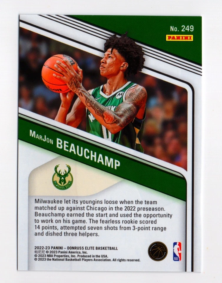 2022-23 Donruss Elite MarJon Beauchamp #249 Rookie RC Purple /49 - Image 2 of 2