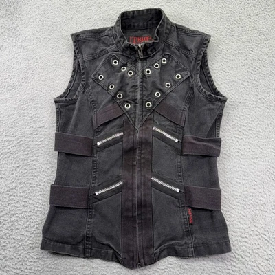 Vtg Tripp NYC Bondage Vest Medium Black Denim Goth Punk Emo Grommet Zipper - Image 1 of 4