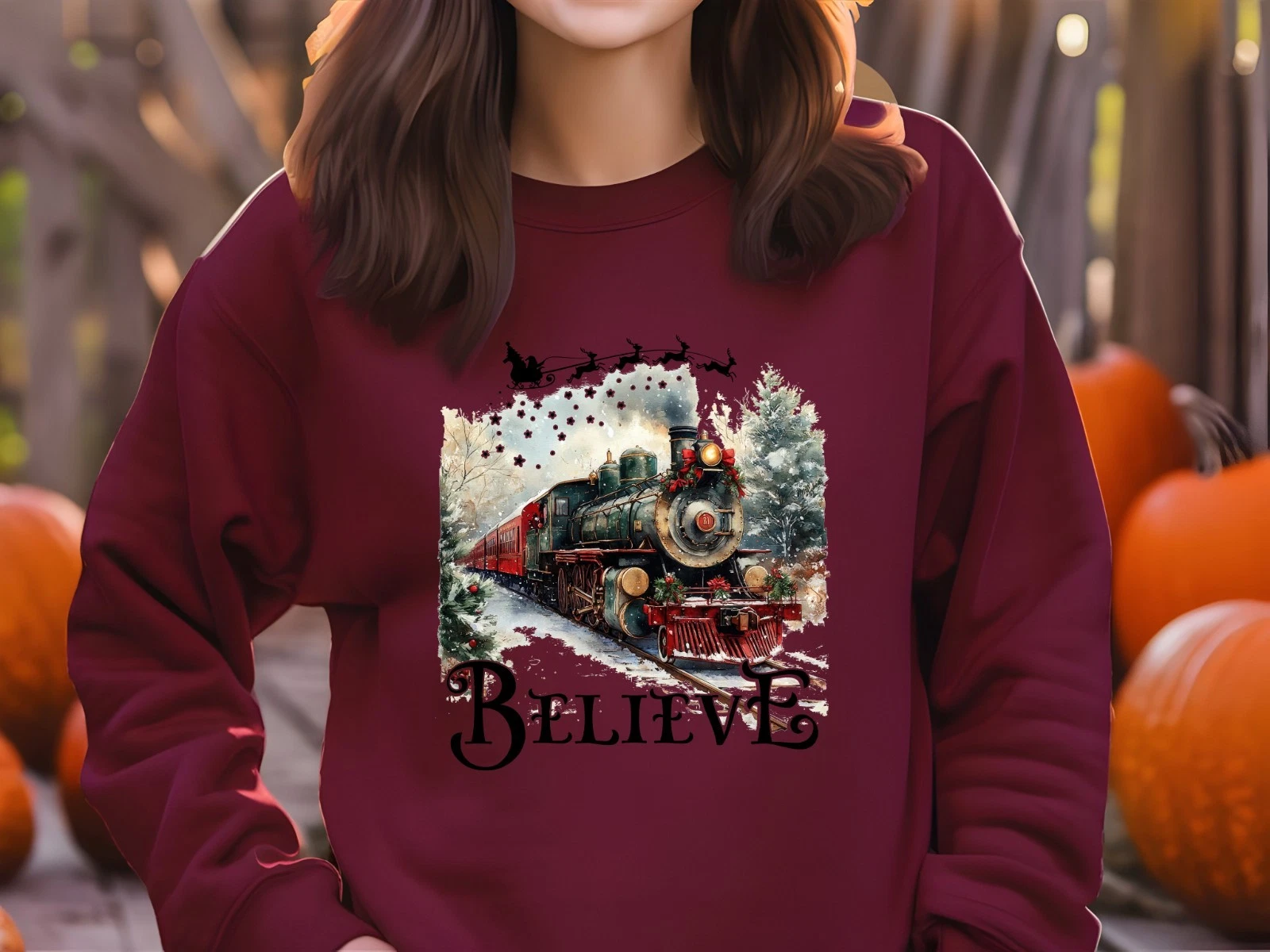 Christmas Train Sweatshirt Holiday Crewneck North Pole Express Gift