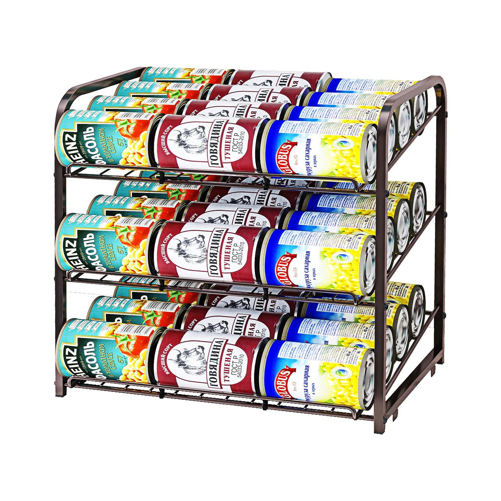 Brown 3 Tier Stackable Can Rack Organizer 16.5 x 12.2 Inch