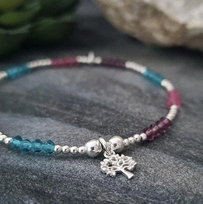 Sterling Silver Tree Of LIFE beaded 925 Bracelet With Mixed Swarovski By INKA
