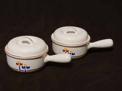 Vintage Riva Designs Tulip Japan Casserole Soup Dishes w/ covers & handles