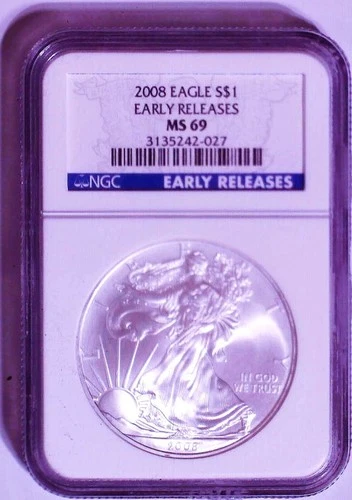2008 $1 American Silver Eagle NGC MS69 EARLY RELEASES Blue Label Fr You
