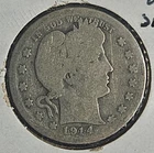 1914 Barber Silver Quarter - Fineness 90% - G Condition