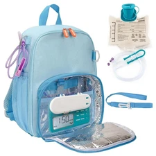 Feeding Tube Backpack Fits 500ml Bag and Enteral Pump Blue 