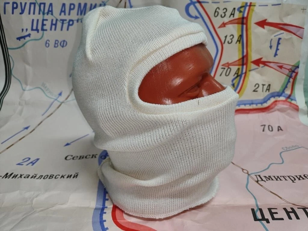 Russian Army Military Hat Warm Wool Balaclava WHITE Face Mask, NEW