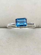 Natural London Blue Topaz Cut Gemstone 925 Sterling Silver Women Simple Ring