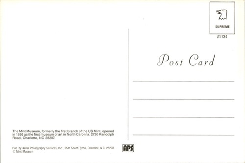 Mint Museum, US Mint, North Carolina, 2730 Randolph Road, Charlotte, Postcard - Picture 2 of 2