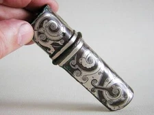 Antique Chinese bronze halberd ferrule inlaid with silver - (4869)