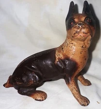 BEST ANTIQUE HUBLEY USA SITTING BOSTON TERRIER CAST IRON DOG ART STATUE DOORSTOP