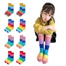 8 pairs crew socks for girls, Girls Rainbow Stripe cotton 4-6 Years Striped-a