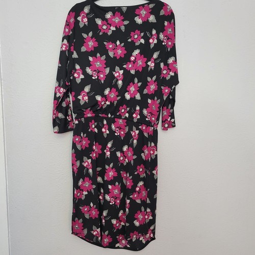 Vestido Ralph Lauren Mediano Negro Rosa Floral Ala de Murciélago Manga Larga Cintura Ajustada - Imagen 5 de 7
