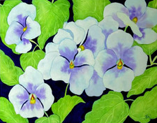 Image of PAINTING WATERCOLOR 11X14 MAT 16X20 FLOWER PANSY BLUE PURPLE GREEN ORIGINAL ART