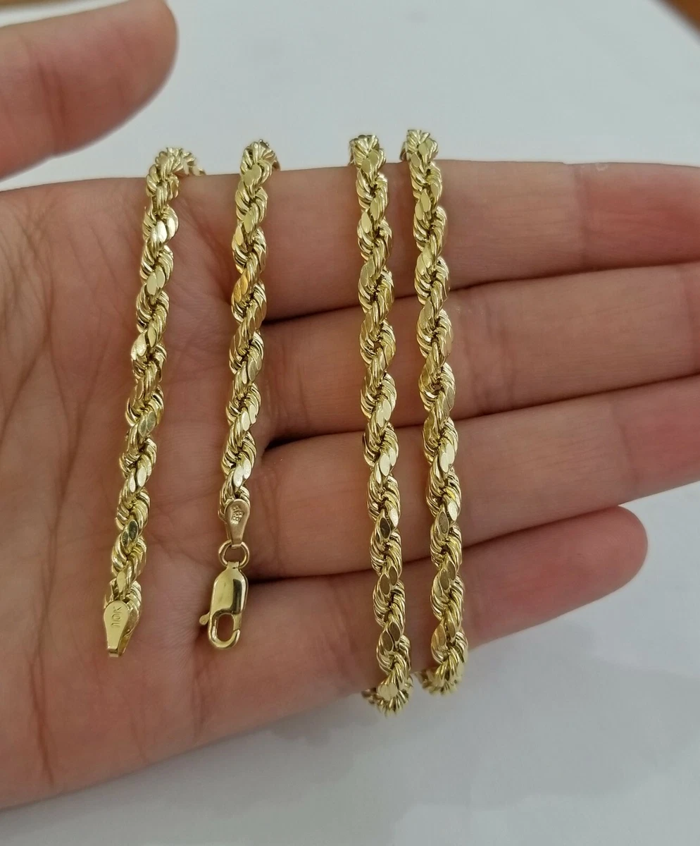 Real 10k Yellow Gold Rope Chain 4mm 18 Inch Diamond Cuts Necklace