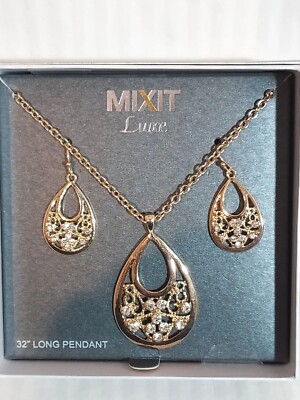 jc penney mixit luxe 32'' long pendant necklace earrings jewelry gift set NIB