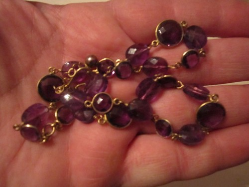 GENUINE AMETHYST GEMSTONE NECKLACE - FACETED - STERLING SILVER - 17" LONG OFC-8 - Picture 5 of 5