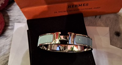 HERMES Armreif Clic H, Gr.GM, 17,5 cm, Farbe Bleu Ciel, Palladiumfinish, in OVP 
