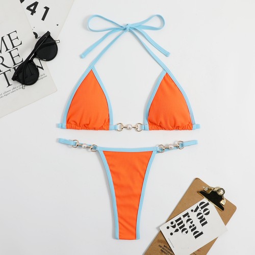 Mujeres micro Bikini Traje de baño Tanga acanalada Ropa de playa Traje de baño con cordones Traje de baño - Imagen 12 de 27