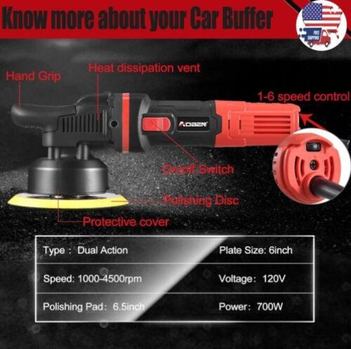 Car Buffer Polisher, 6inch Dual Action Polisher, 6 Variable Speed 1000-4500rpm - Picture 2 of 6