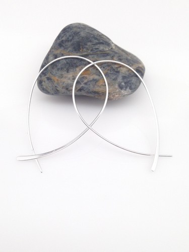 925 Sterling Silver Curved Bar Fish Threader Earrings Oval Hoop 45mm/1.77" - Picture 13 of 28