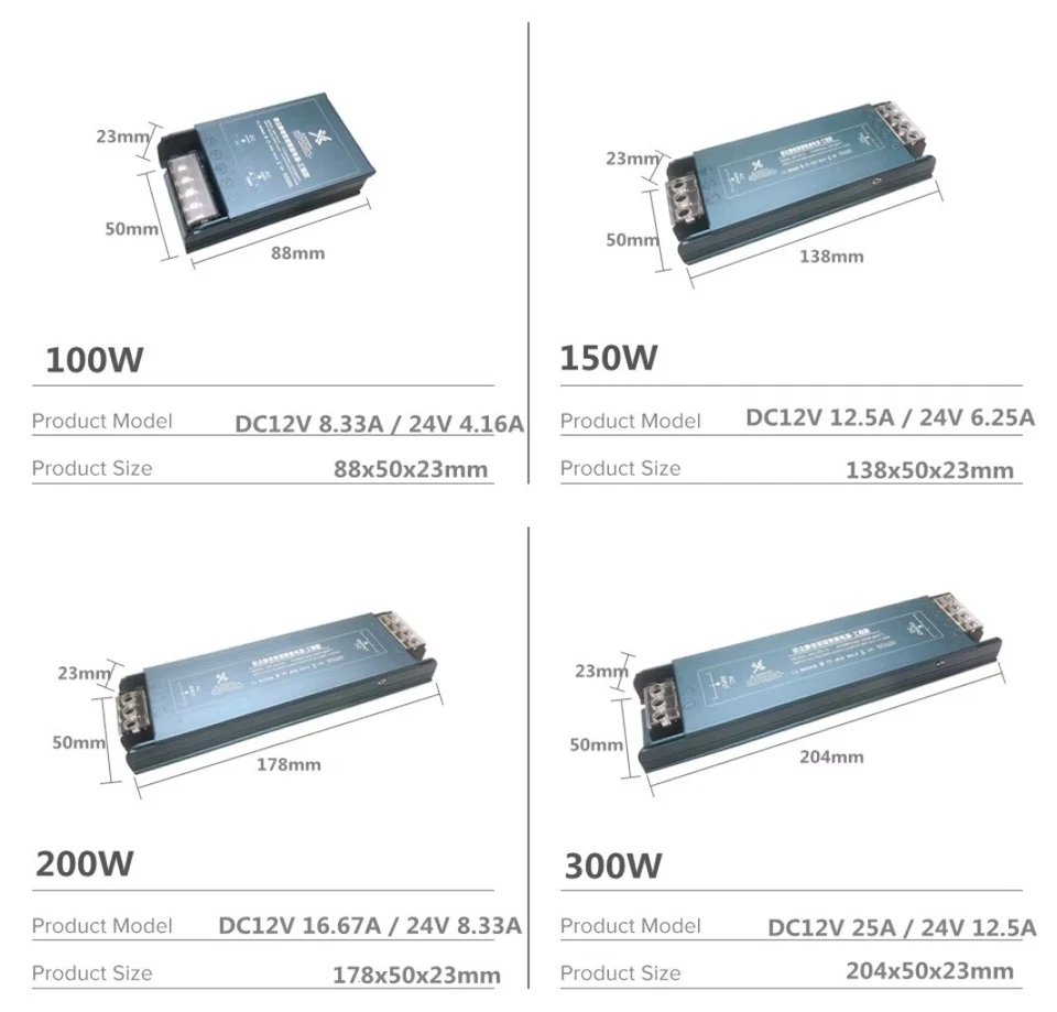 LED Driver 12/24V 100W 200W 300W 400W Power Supply AC85-265V Ultra Thin Lighting - image 3 of 4