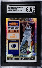 Luka Doncic /25 2023-24 Panini Contenders FOTL #61 Opening Night Ticket SGC 8.5