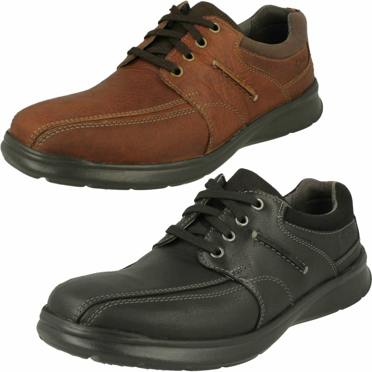 Mens Clarks Stitch Detail Wide Fit Lace Up Leather Textile Shoes