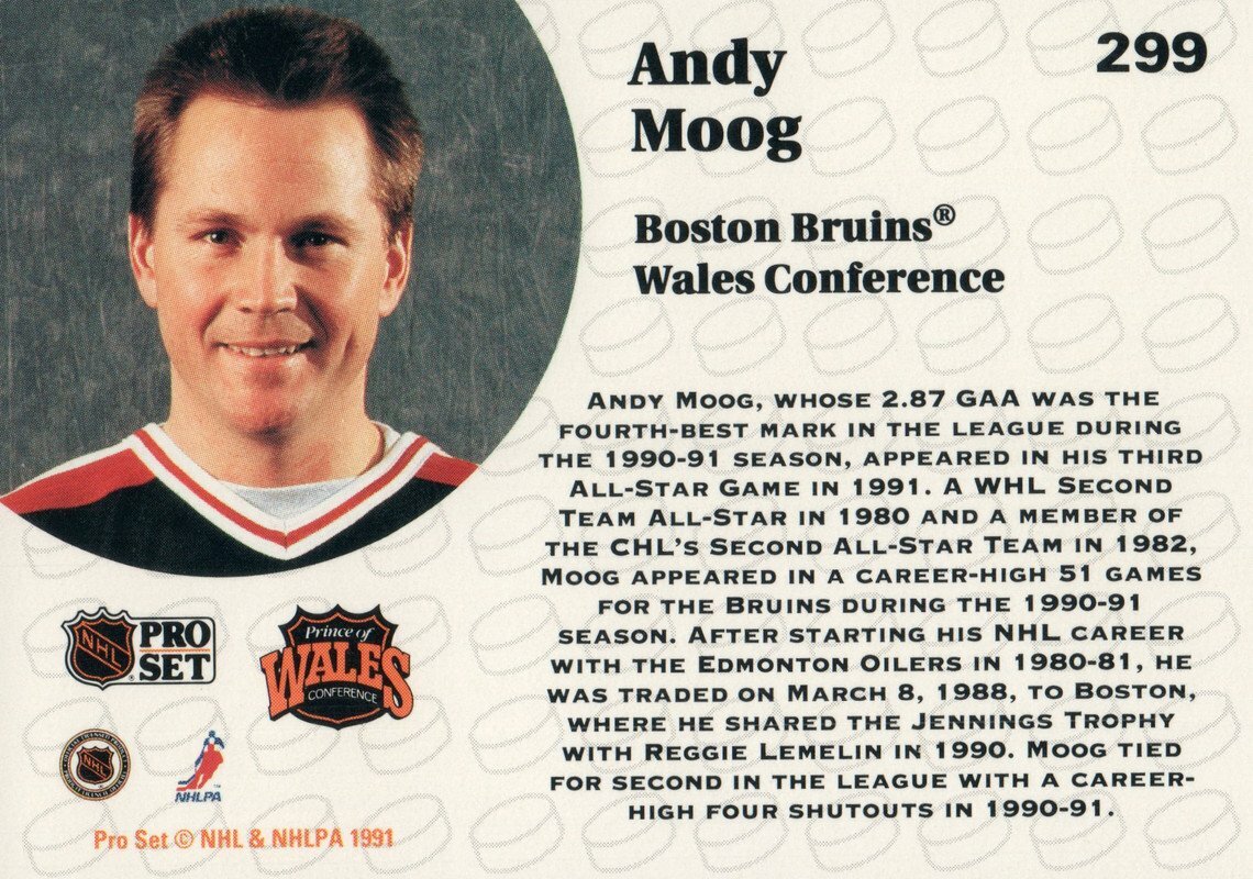 299 Andy Moog All Star Game Boston Bruins 1991-92 Pro Set Hockey