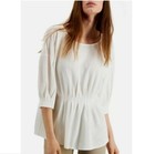 Alfani Womens L Soft White Cinched Front 3/4 Sleeve Sheer Top NWT AR62