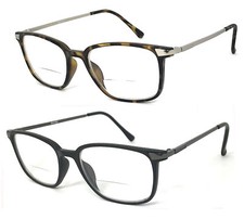 1 or 2 Pairs Retro Square Matte Frame Mens Womens Bifocal Reading Glasses