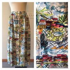 VTG 90-s PENDLETON tropical palms haciendas bistro paradise button long skirt 12