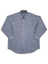 Chaps Mens Navy Plaid Big Fit Non Iron Flex Collar Dress Shirt