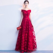Women Evening Gown Cocktail Dress Off Shoulder Sexy Wedding Waitsband Ball Dress