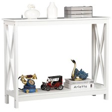39" X-Shape 2-Tier Console Table Entryway Sofa Side Table for Living Room White