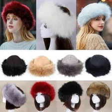 Women Russian Fluffy Faux Fur Headband Hat Thick Ear Winter Warm Snow Ski Cap US