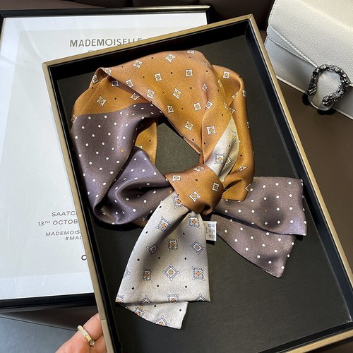 100% Mulberry Silk Long Scarf Women Men Brown Polka Dots Neckerchief 150*15cm - Picture 2 of 5