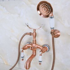 Antique Red Copper Wall Mounted ClawFoot Bath Tub Faucet With Hand Shower fna367