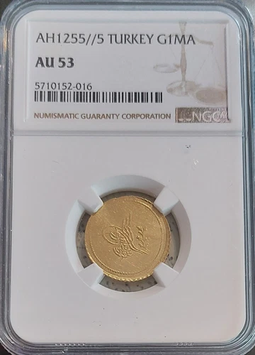 1843 TURKEY Ottoman GOLD 1 Memduhiye Alton Antique Coin NGC AU53 RARE & Lovely!