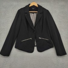 City Chic Blazer Womens Size Xs 14 Black Linedon Button Office Jacket Stretch