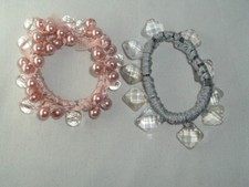 VINTAGE PINK GRAY BEADED ELASTIC PONYTAIL HOLDERS UP DO HAIR ACCESSORY