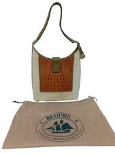 BRAHMIN FAIRHAVEN MASS. CROC. EMBOSSED LEATHER TWO TONE SHOLDER BAG